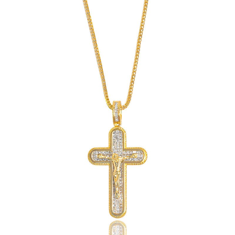 Princess Cut Diamond Cross Necklace - Baby Sage Crucifix - IF & Co.