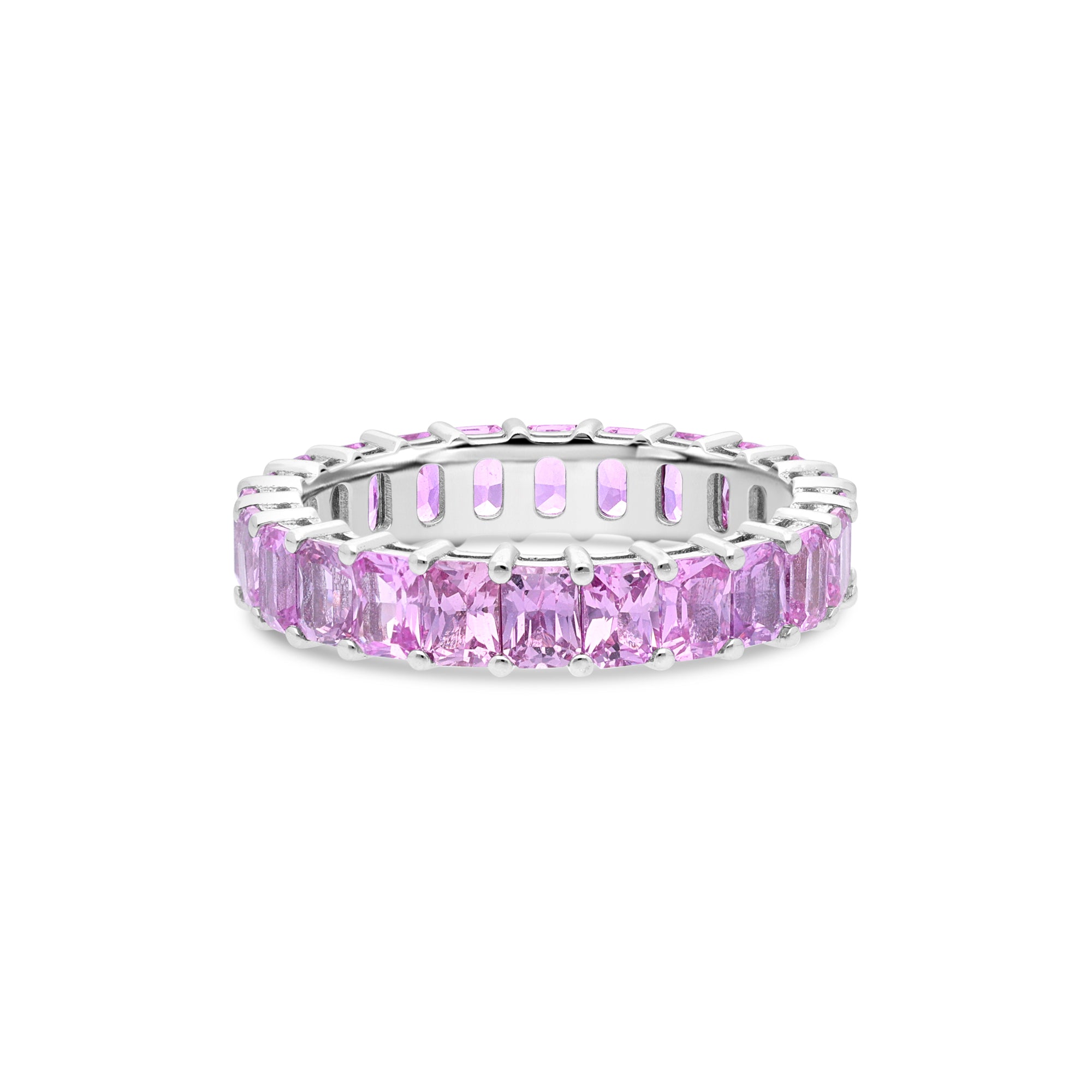 Pink Sapphire Eternity Ring, Emerald Cut Band Ring, Pink Sapphire Ring, Full Eternity Ring, Stacking Ring, Anniversary shops Gift, Gift For Her