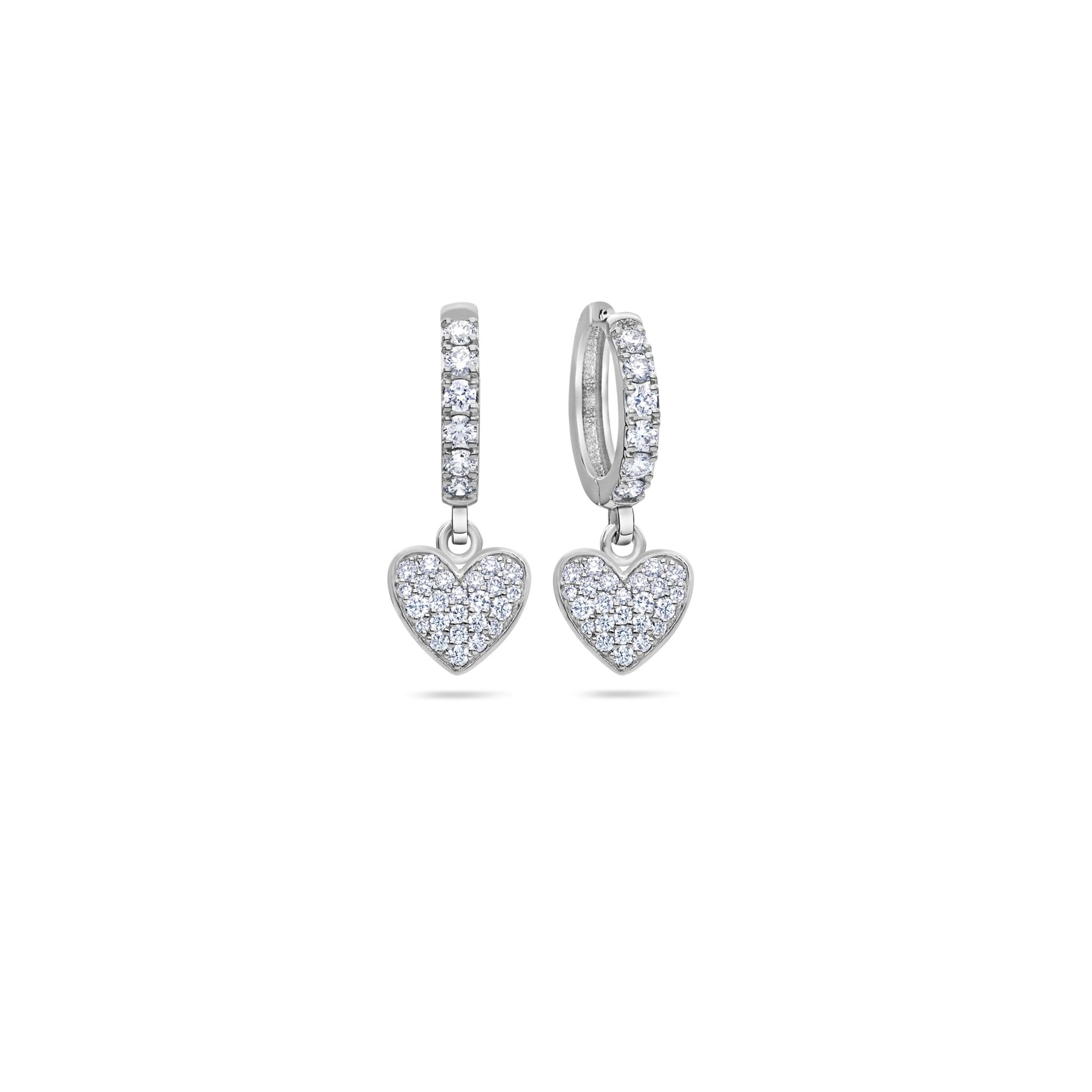 18K White Gold Heart Crystal Huggie Earrings 